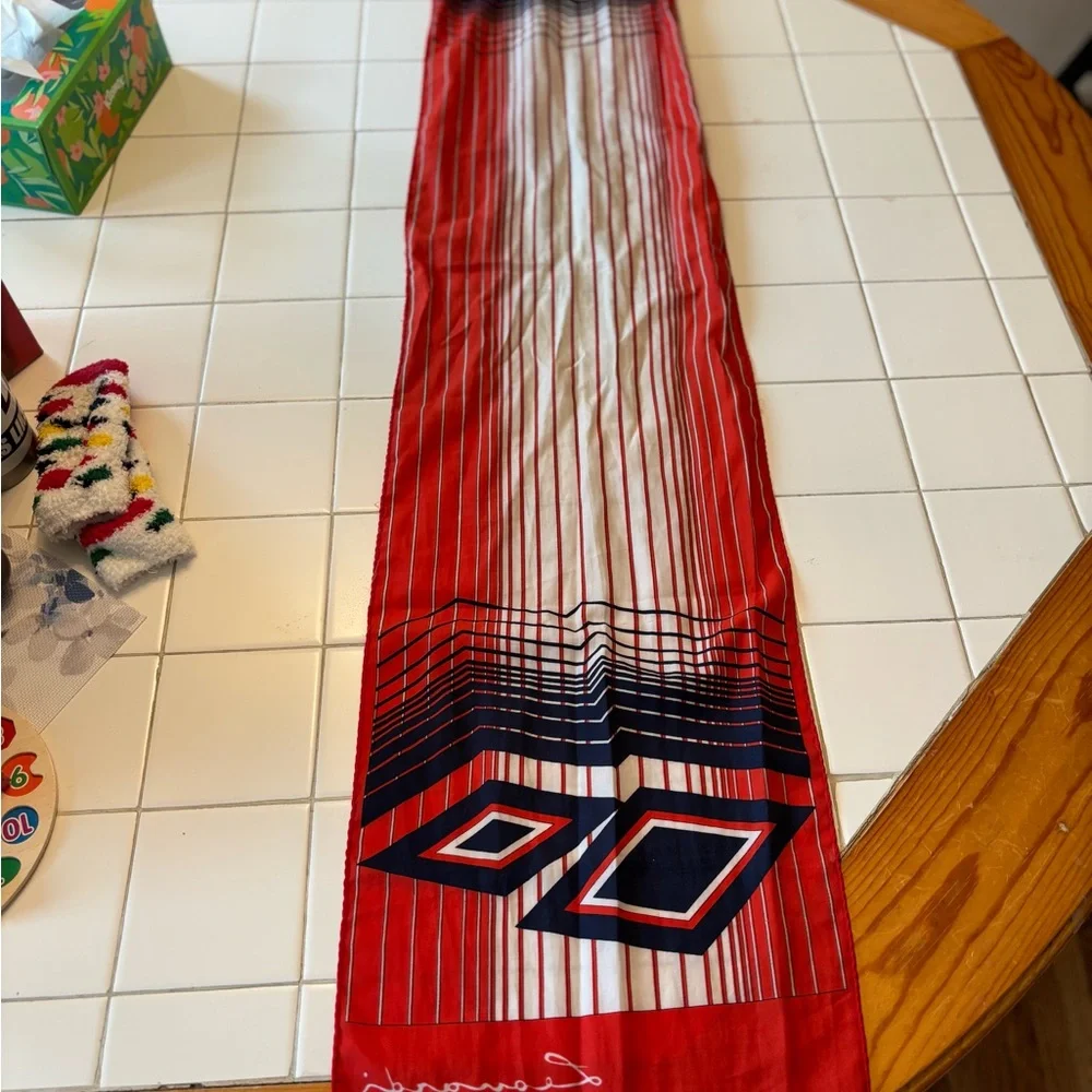 Leonardi Red White Blue Geometric Scarf stripes elegant party travel winter work